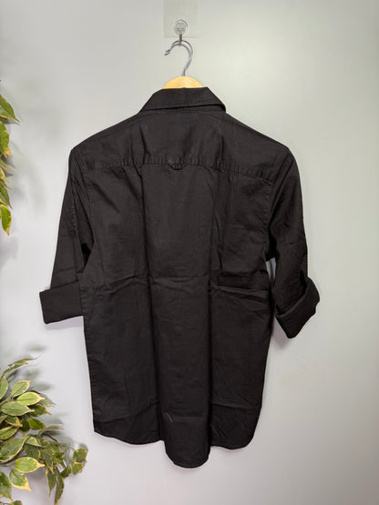 Men's Solid Full Sleeve Cotton Shirt - Black