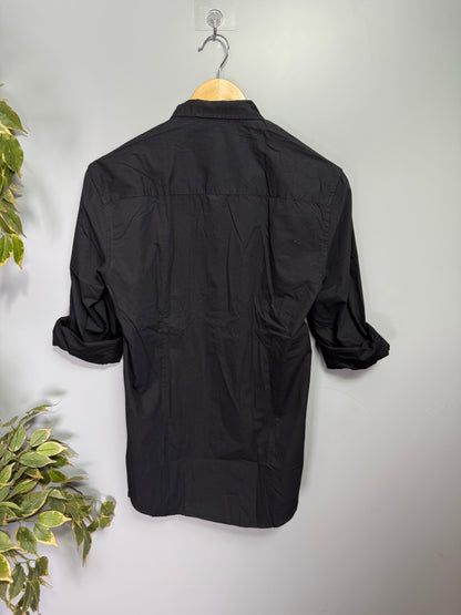 Men's Solid Full Sleeve Double Pocket Shirt - Black