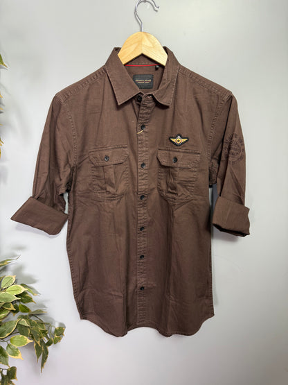 Men's Solid Full Sleeve Shirt - Brown