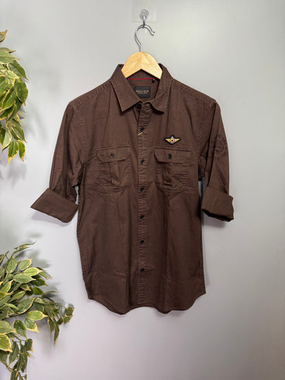 Men's Solid Full Sleeve Shirt - Brown