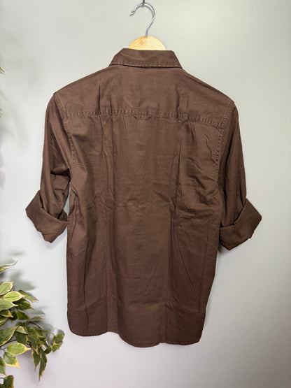 Men's Solid Full Sleeve Shirt - Brown