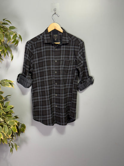 Men's Checked Full Sleeve Corduroy Shirt Black & Blue