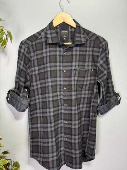 Men's Checked Full Sleeve Corduroy Shirt Black & Blue