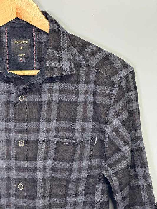 Men's Checked Full Sleeve Corduroy Shirt Black & Blue