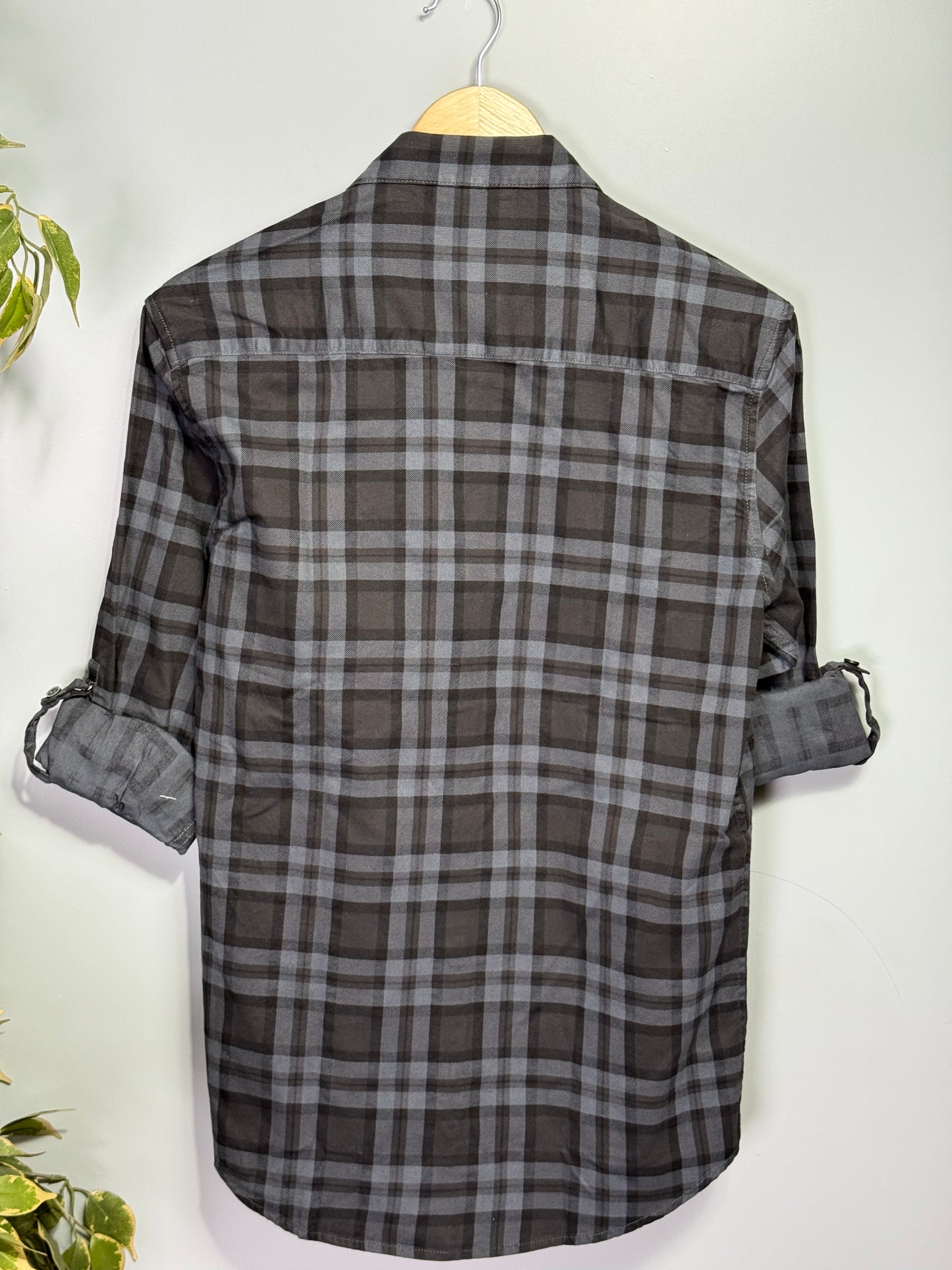 Men's Checked Full Sleeve Corduroy Shirt Black & Blue