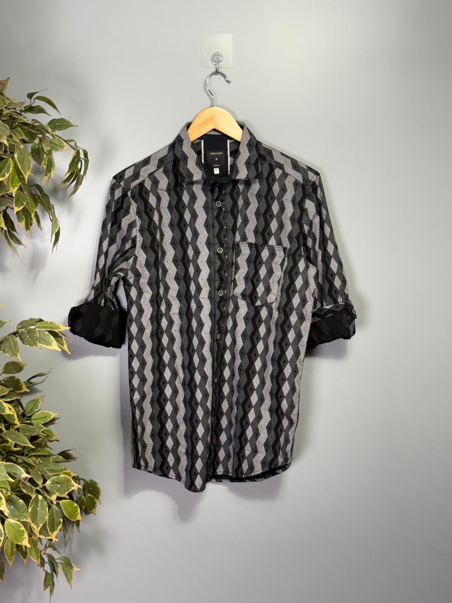 Men's Printed Full Sleeve Twill Shirt - Black & Grey