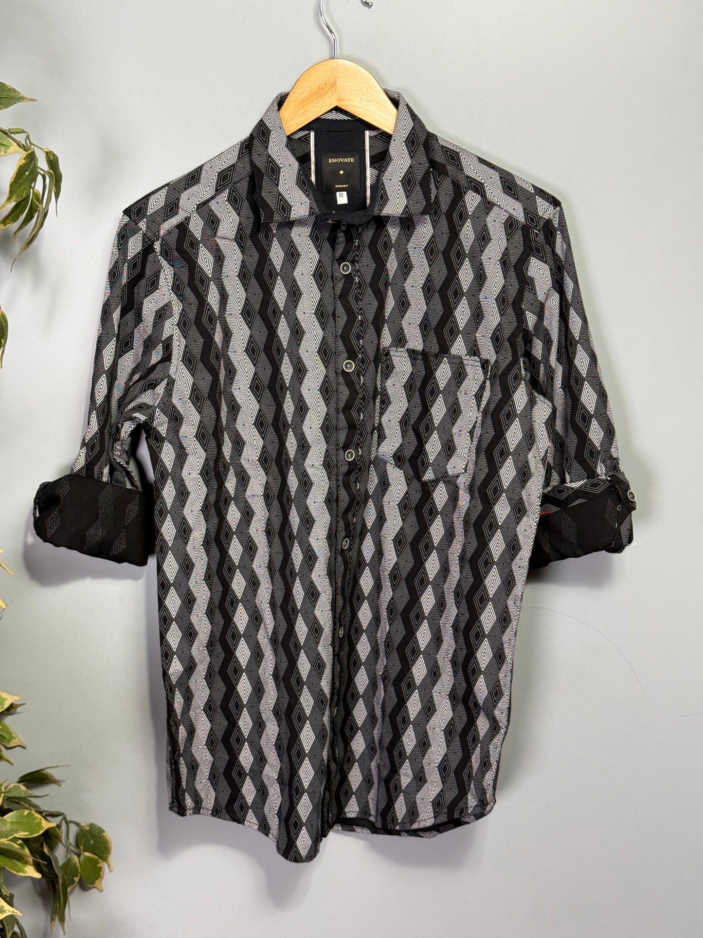 Men's Printed Full Sleeve Twill Shirt - Black & Grey