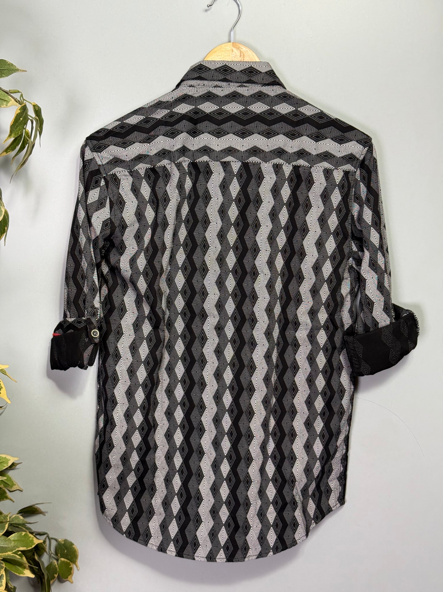 Men's Printed Full Sleeve Twill Shirt - Black & Grey