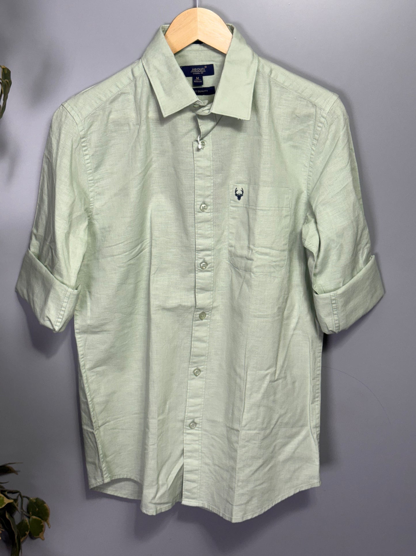 Men's Solid Full sleeve Slub linen Shirt - Light Green