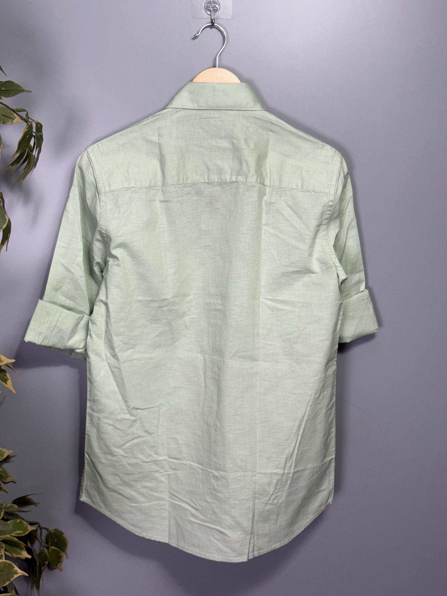 Men's Solid Full sleeve Slub linen Shirt - Light Green