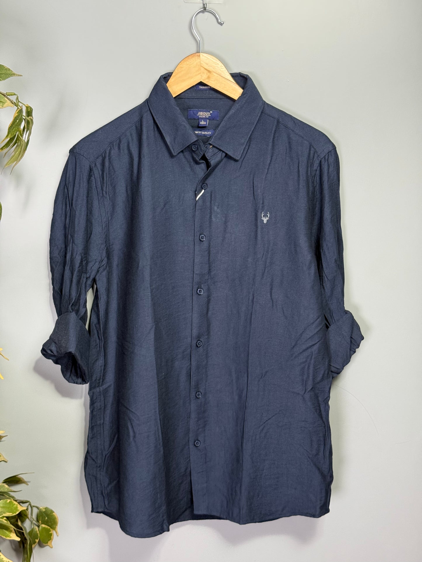 Men's Solid Full sleeve Imported Linen Shirt - Navy