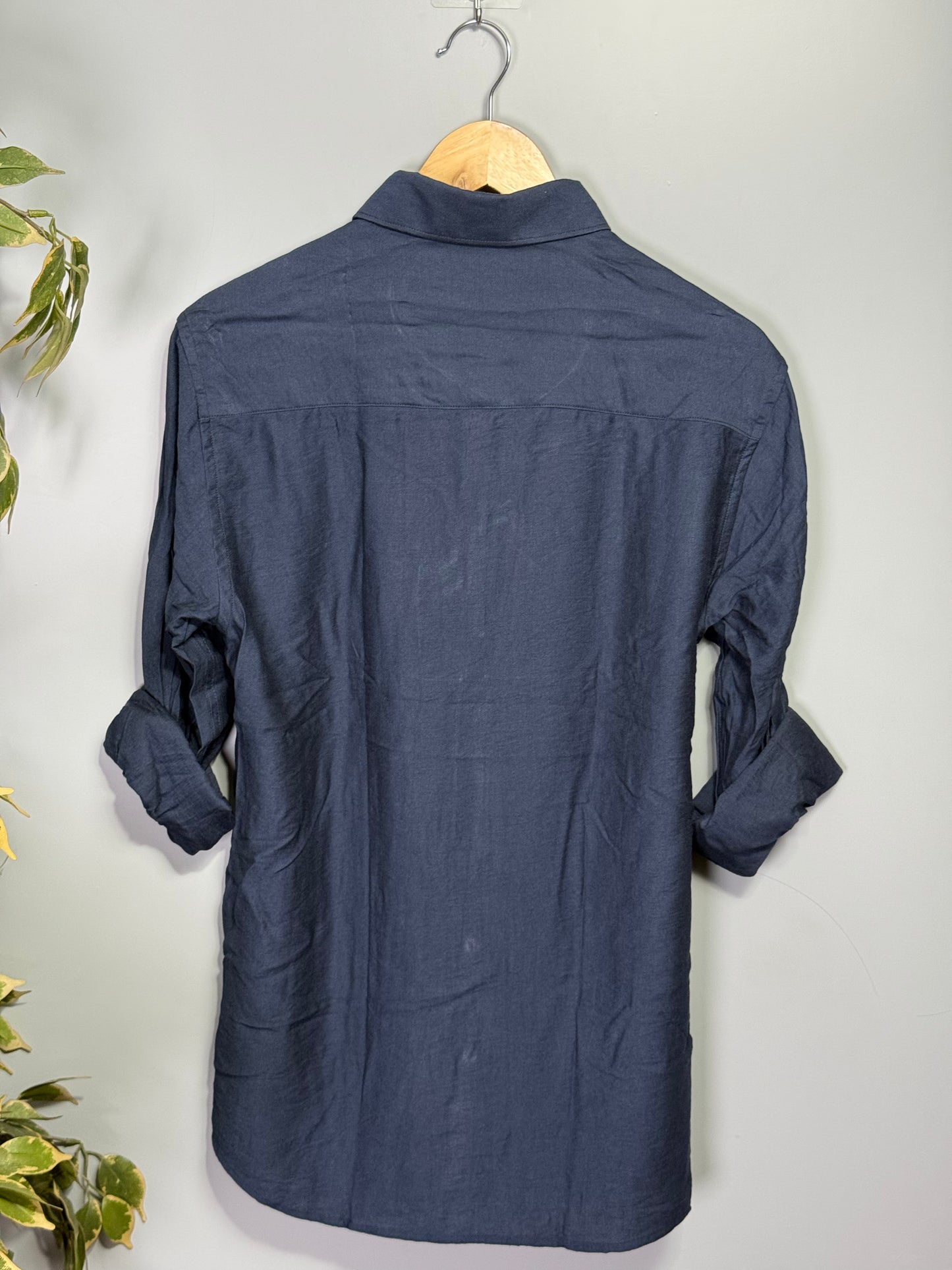 Men's Solid Full sleeve Imported Linen Shirt - Navy