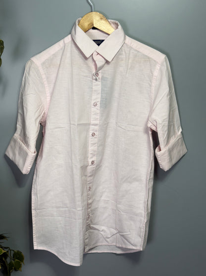 Men's Solid Full sleeve Slub linen Shirt - Light Pink