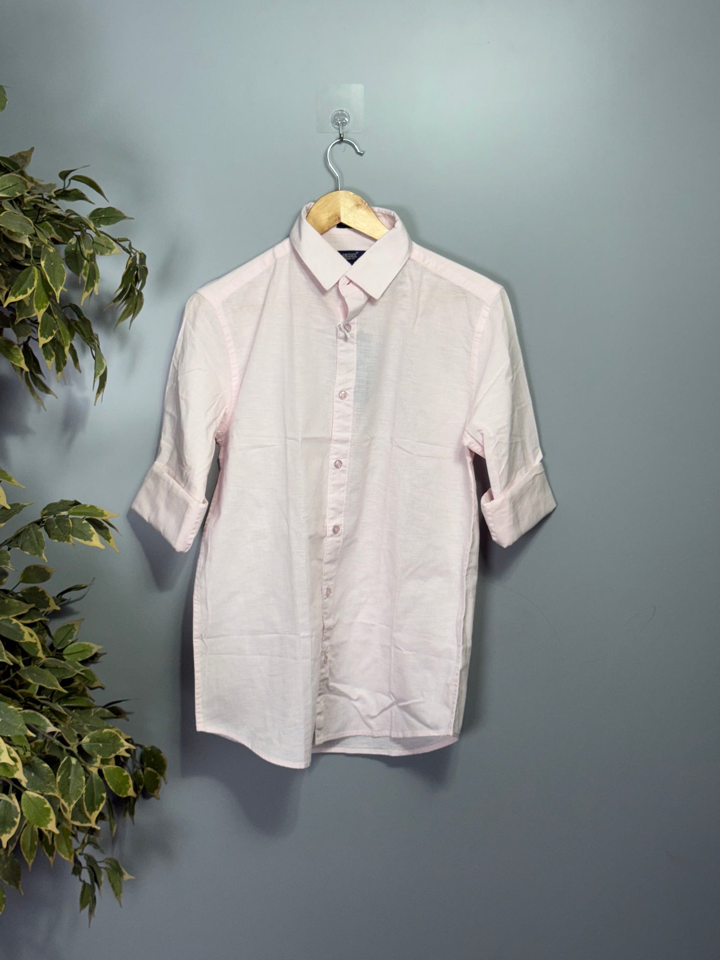 Men's Solid Full sleeve Slub linen Shirt - Light Pink