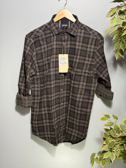 Men's Checked Full Sleeve Corduroy Shirt Black